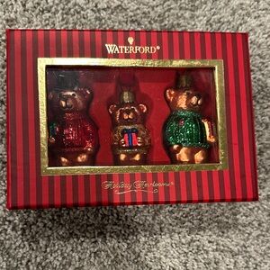 Waterford Festive Bear Ornament Set with Red and Green Accents